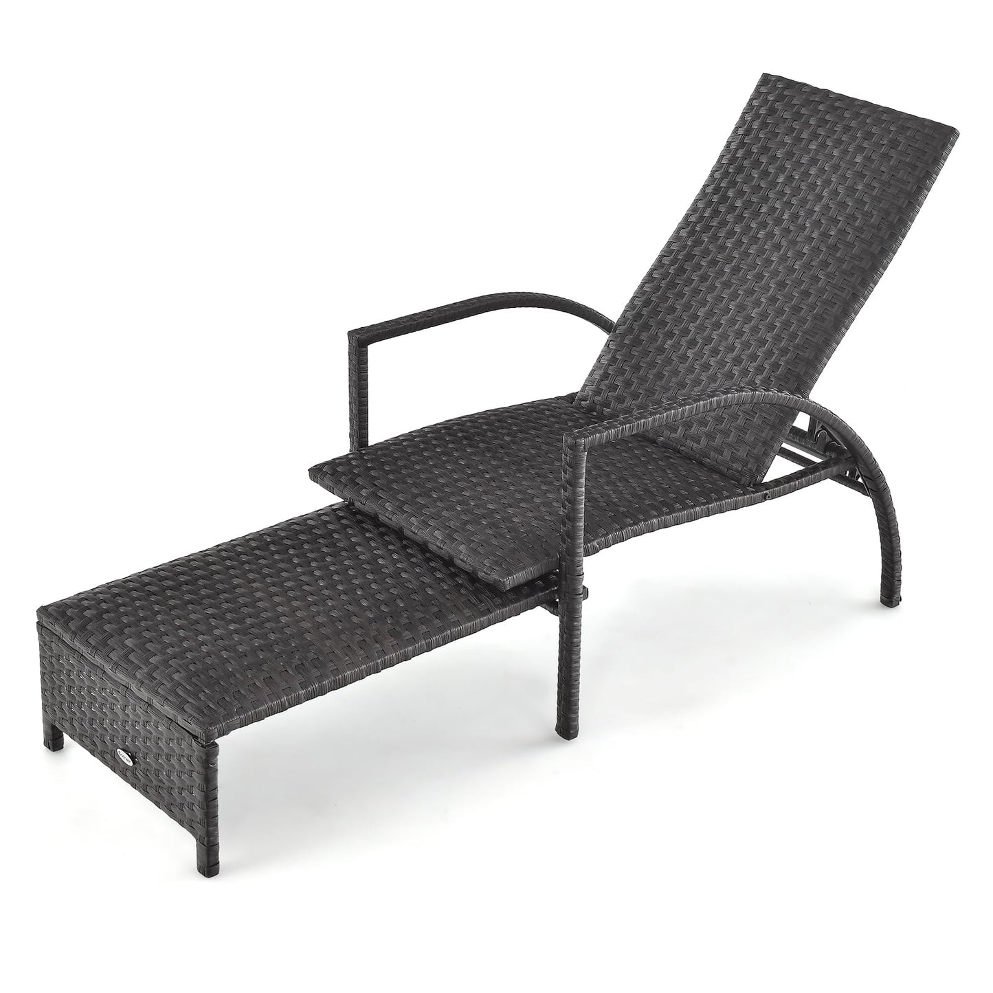 Tangkula Patio Chaise Lounge, Outdoor Rattan Lounge Chair with Retractable Ottoman
