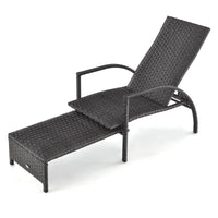 Tangkula Patio Chaise Lounge, Outdoor Rattan Lounge Chair with Retractable Ottoman