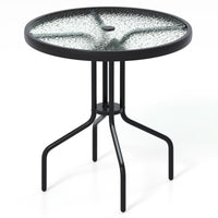 Tangkula Patio Round Glass Dining Table with 1.57" Umbrella Hole