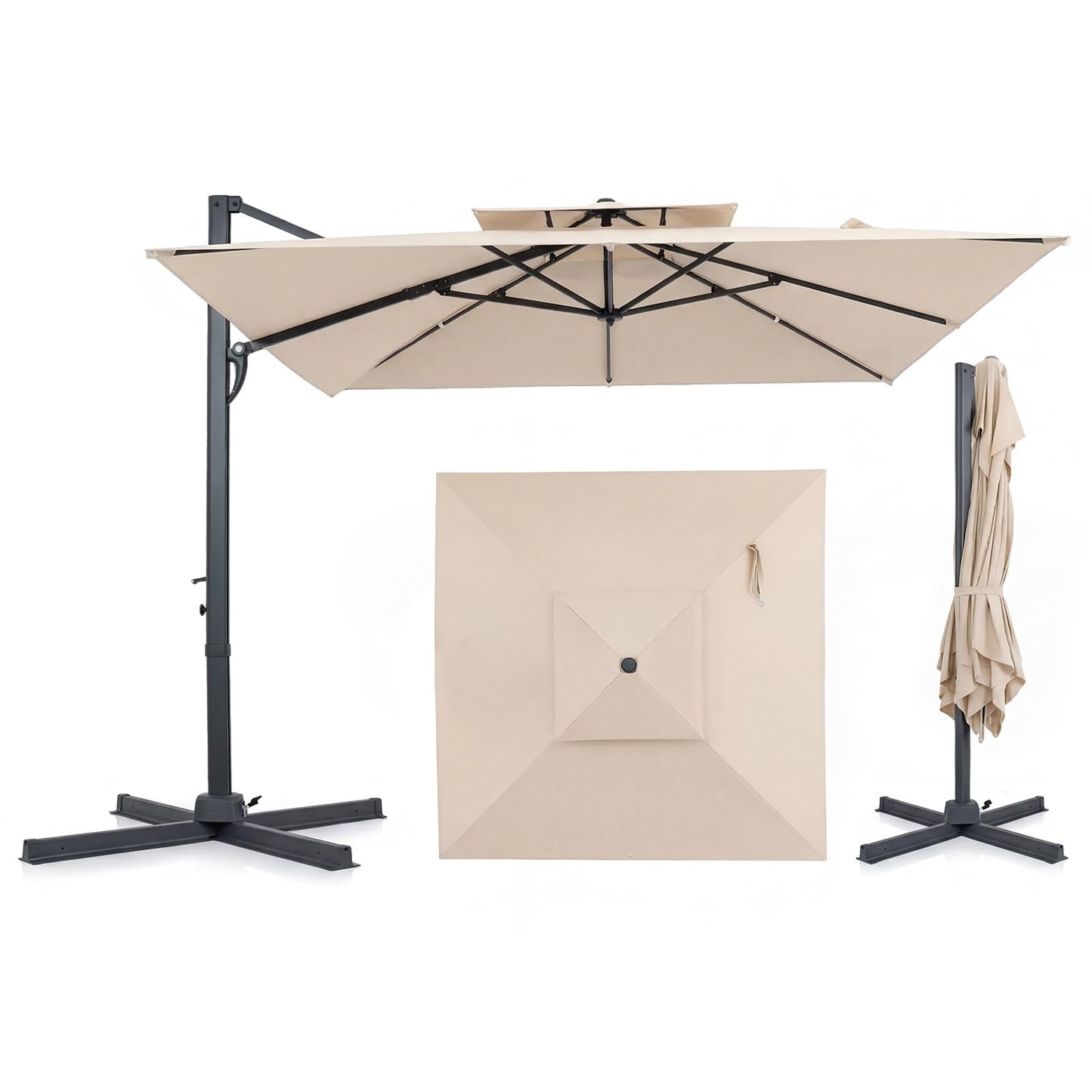 Parasol de terrasse déporté carré TANGKULA 9,5 pieds, avec rotation à 360 degrés
