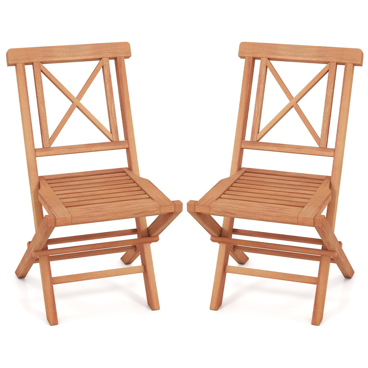 Tangkula Teak Wood Folding Patio Chairs Set of 2/4 (X-Shaped Back）
