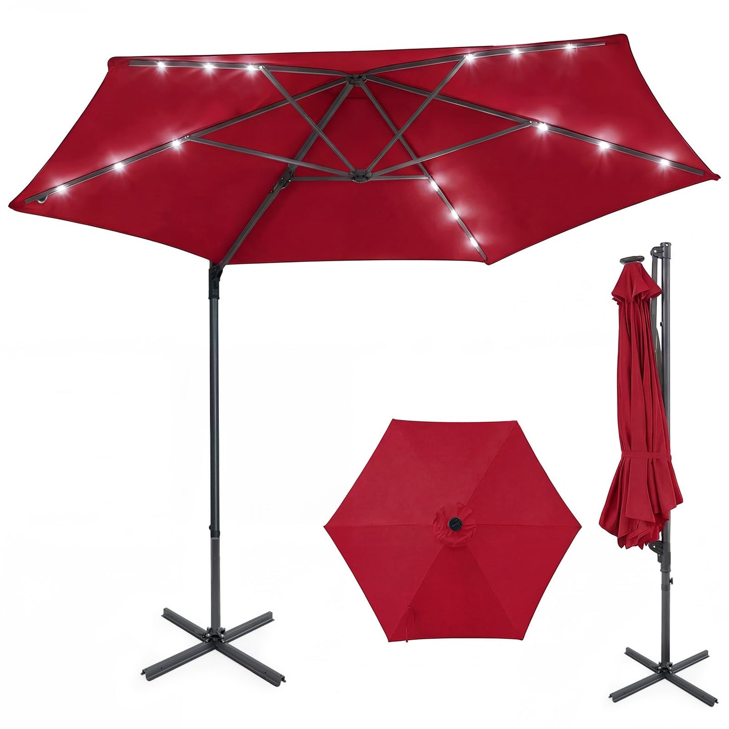 Tangkula 10ft Patio Umbrella with Solar Lights(9.6 x 9.6 x 8 ft)