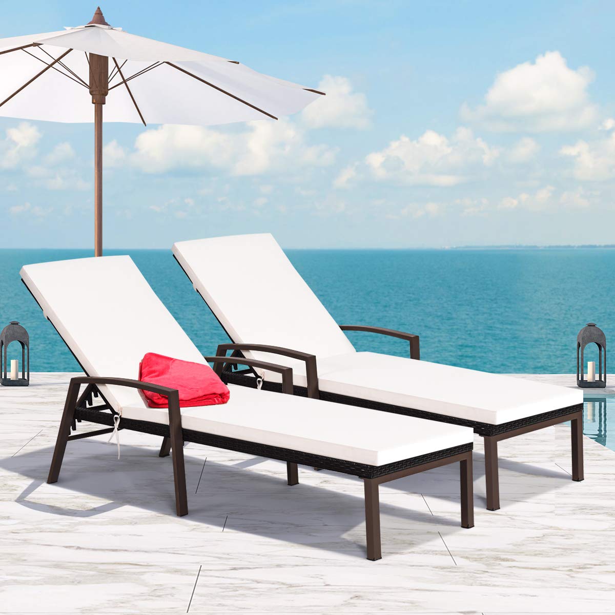 Tangkula Set of 2 Patio Furniture Outdoor Rattan Wicker Lounge Chair Set