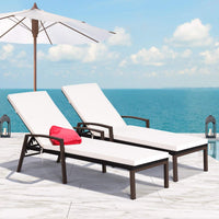 Tangkula Set of 2 Patio Furniture Outdoor Rattan Wicker Lounge Chair Set