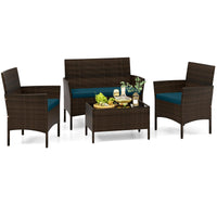 Tangkula 4/8 Piece Patio Rattan Conversation Set, Outdoor Wicker Furniture Set with Chair, Loveseat & Tempered Glass Table