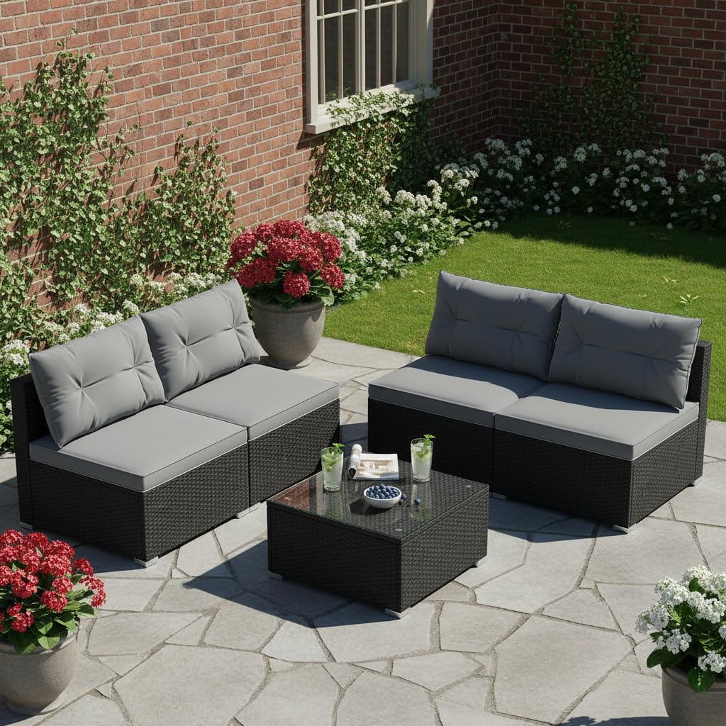 Tangkula 5 Pieces Wicker Patio Furniture Set
