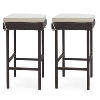 Tangkula Patio Rattan Barstools Set, Outdoor Wicker Bar Height Chairs with Footrest & Soft Cushions