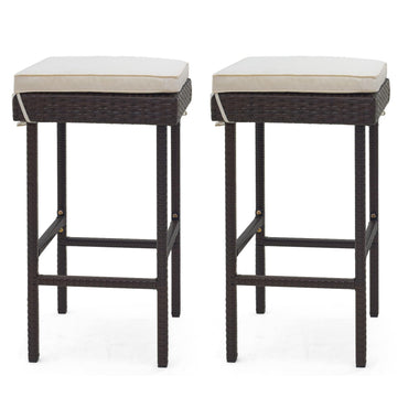 Tangkula Patio Rattan Barstools Set, Outdoor Wicker Bar Height Chairs with Footrest & Soft Cushions