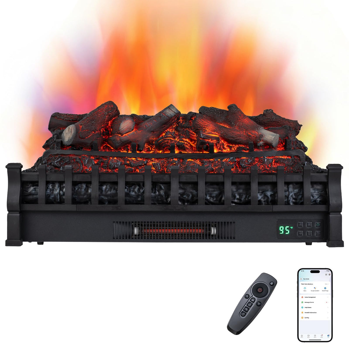 Tangkula 30" WiFi Fireplace Insert Lemonwood Set with Cracking Sound