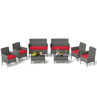 Tangkula 4/8 Piece Patio Rattan Conversation Set, Outdoor Wicker Furniture Set with Chair, Loveseat & Tempered Glass Table