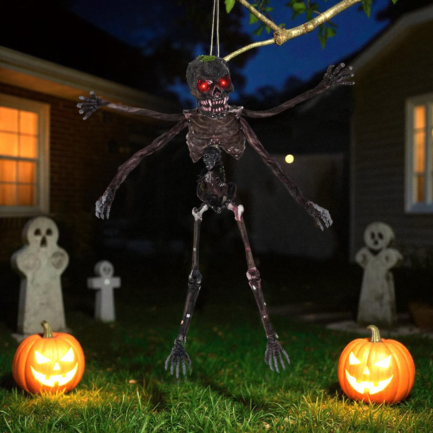 Décoration animatronique d'Halloween Tangkula de 1,80 m avec yeux rouges lumineux
