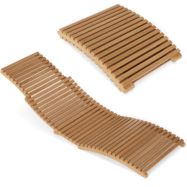 Tangkula Teak Wood Patio Folding Chaise Lounge Chair with Slatted Seat