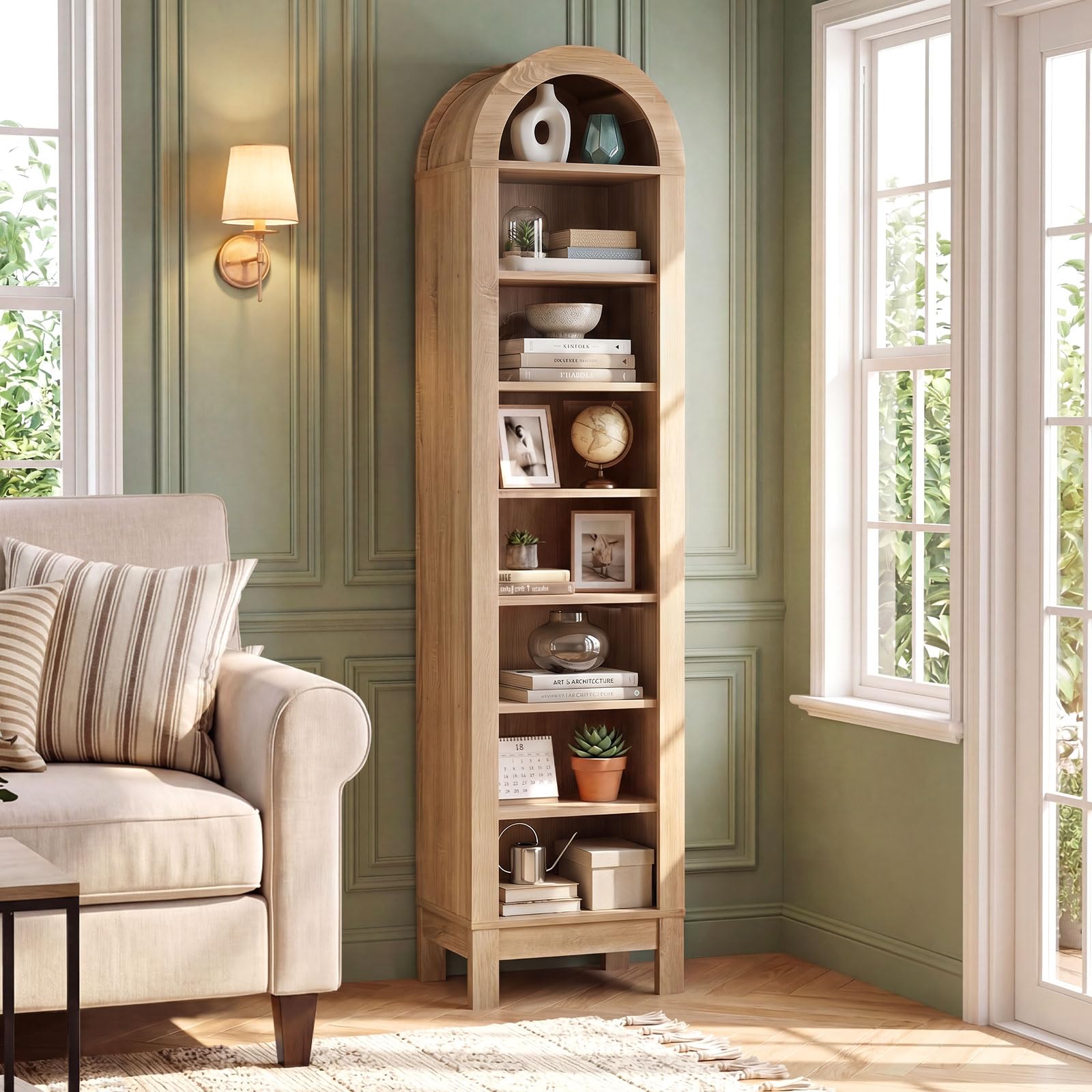 Tangkula 71" Tall Arched Bookcase for Living Room