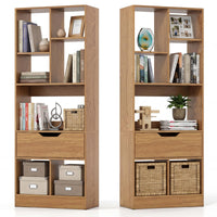 Tangkula 51” Tall Open Bookcase with Drawer 7-Cube Display Storage Cabinet(1/2)