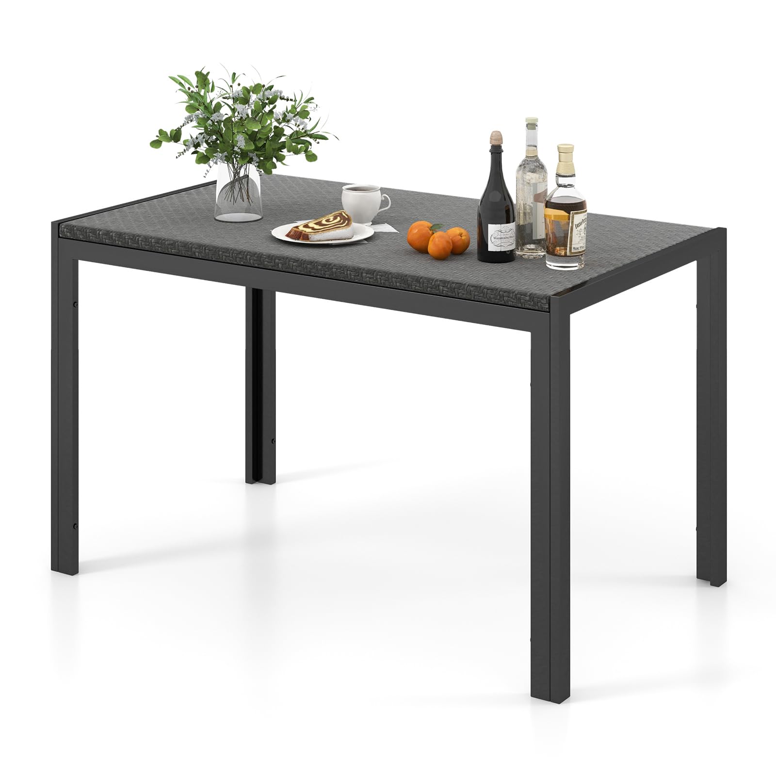 Table à manger rectangulaire en osier Tangkula pour 6 personnes, plateau en rotin de 48 pouces et cadre en métal robuste (marron mélangé)