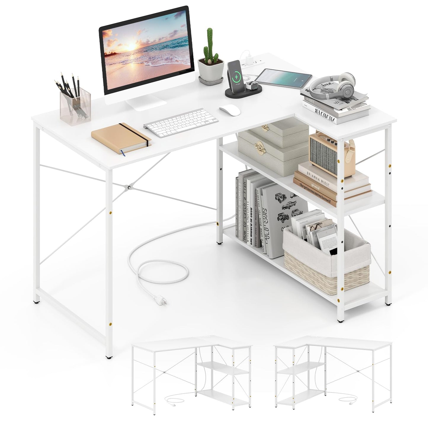 Tangkula L-Shaped Computer Desk with Reversible Shelves