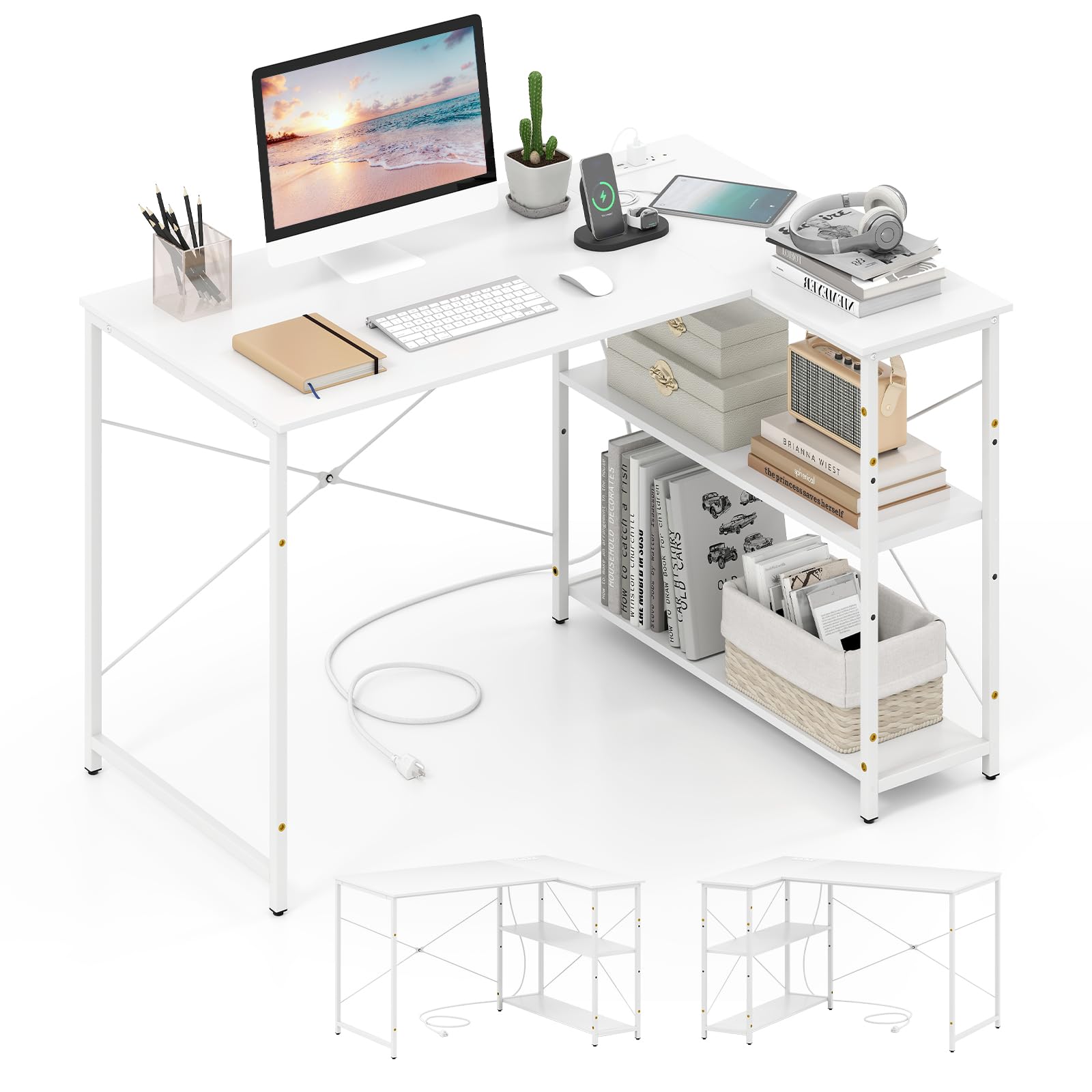 Tangkula L-Shaped Computer Desk with Reversible Shelves