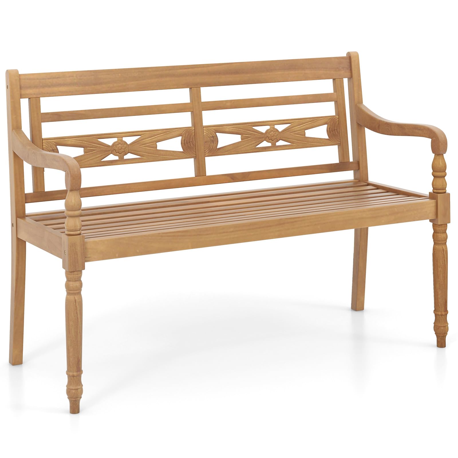 Tangkula Outdoor Bench, 2-Person Garden Bench with Wide Backrest and Curved Armrests