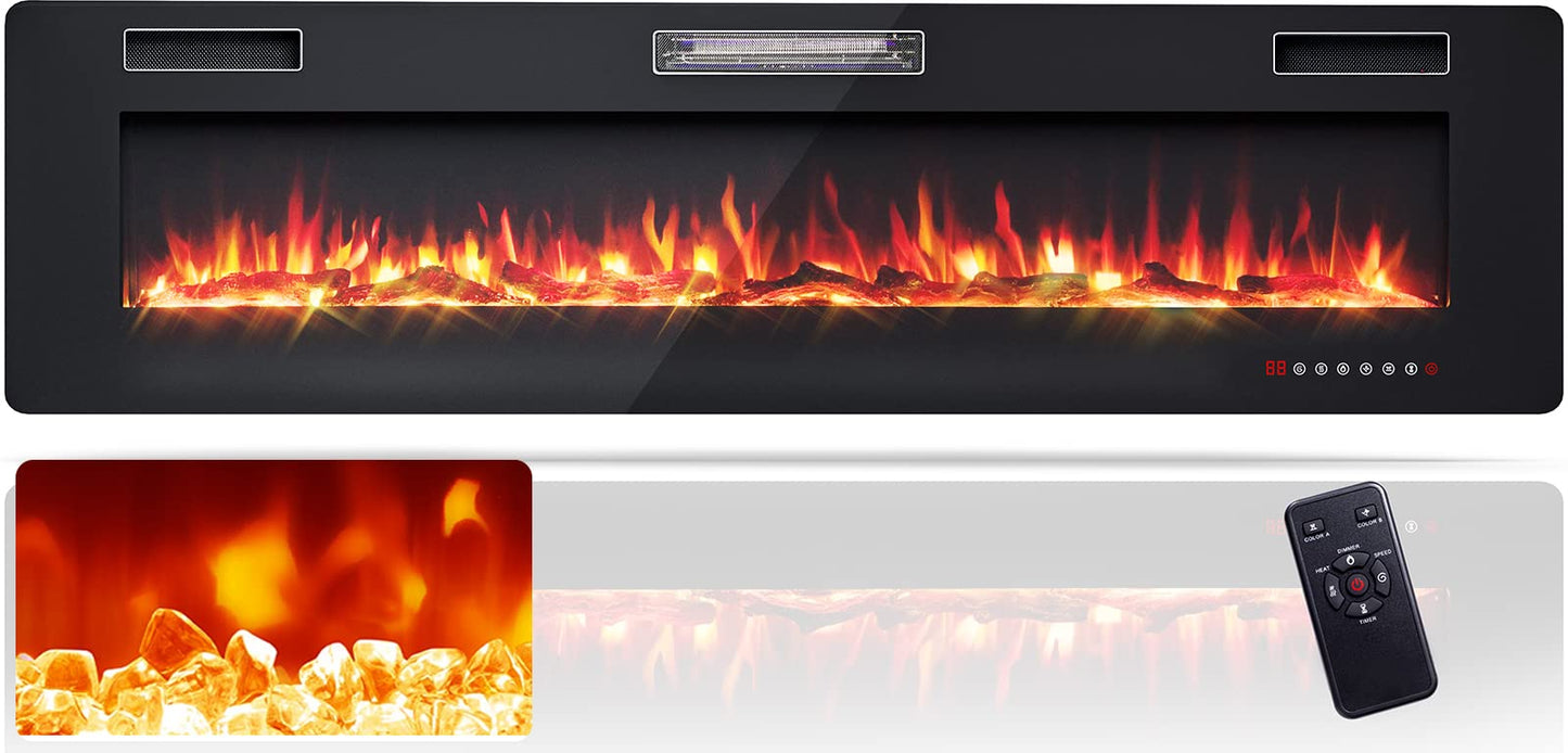 Tangkula 30 Inches Recessed Electric Fireplace, in-Wall & Wall Mounted Electric Heater