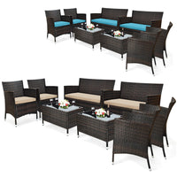Tangkula 4-Piece Rattan Patio Furniture Set, w/Tempered Glass Coffee Table