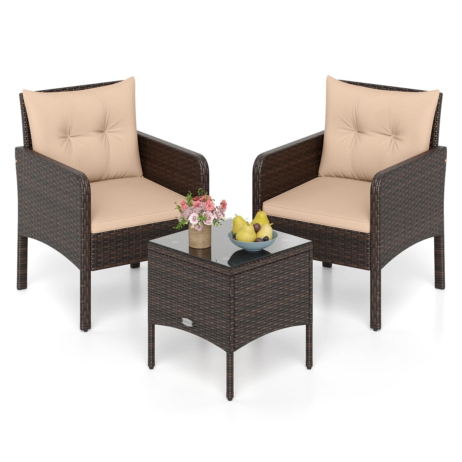 Tangkula 3 Pieces Patio PE Wicker Furniture Set for Porch