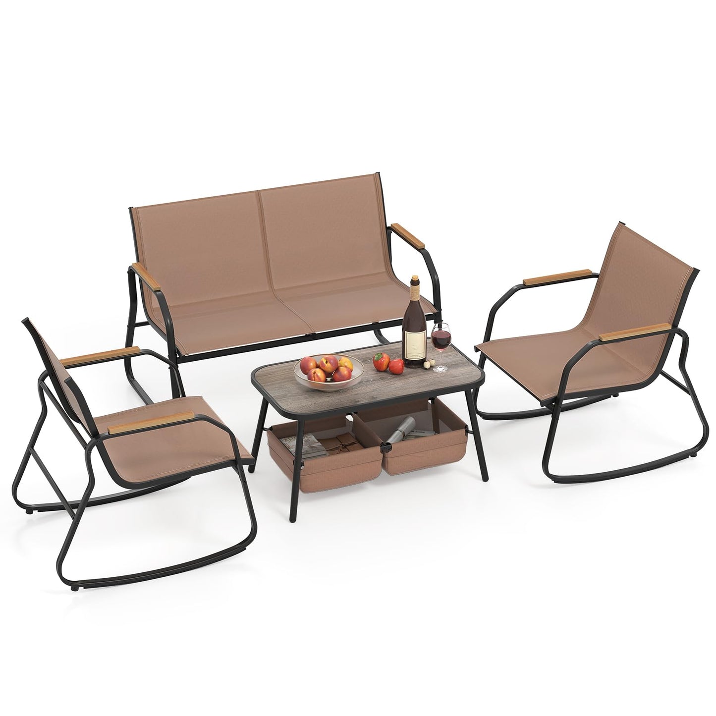 Ensemble de mobilier de patio Tangkula 4/8 pièces, table basse à 2 niveaux et chaises en tissu respirant