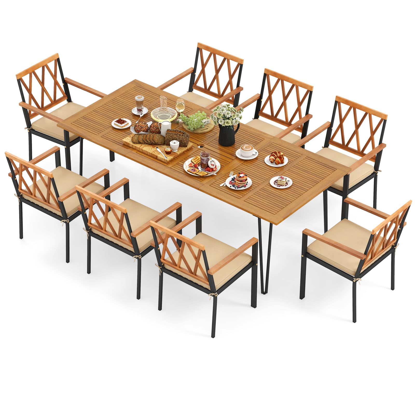 Tangkula 9 Pieces Patio Dining Set Outdoor Furniture Set