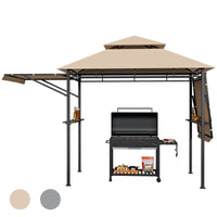 Tangkula 13.5x4 Ft Grill Gazebo with Dual Side Awnings, Double Tier BBQ Gazebo with 2 Side Shelves