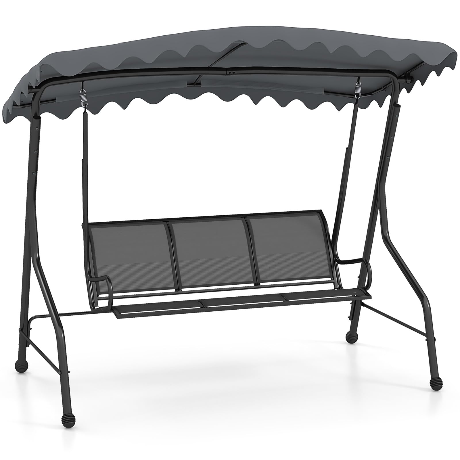 Tangkula 3 Person Porch Swing, Patio Swing with Adjustable Canopy, Heavy-Duty Metal Frame & Breathable Seat