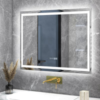 Tangkula LED Bathroom Mirror, Wall Mounted Rectangle Mirror w/ 3-Color Dimmable Lights, Time/Temp Display, Anti-Fog