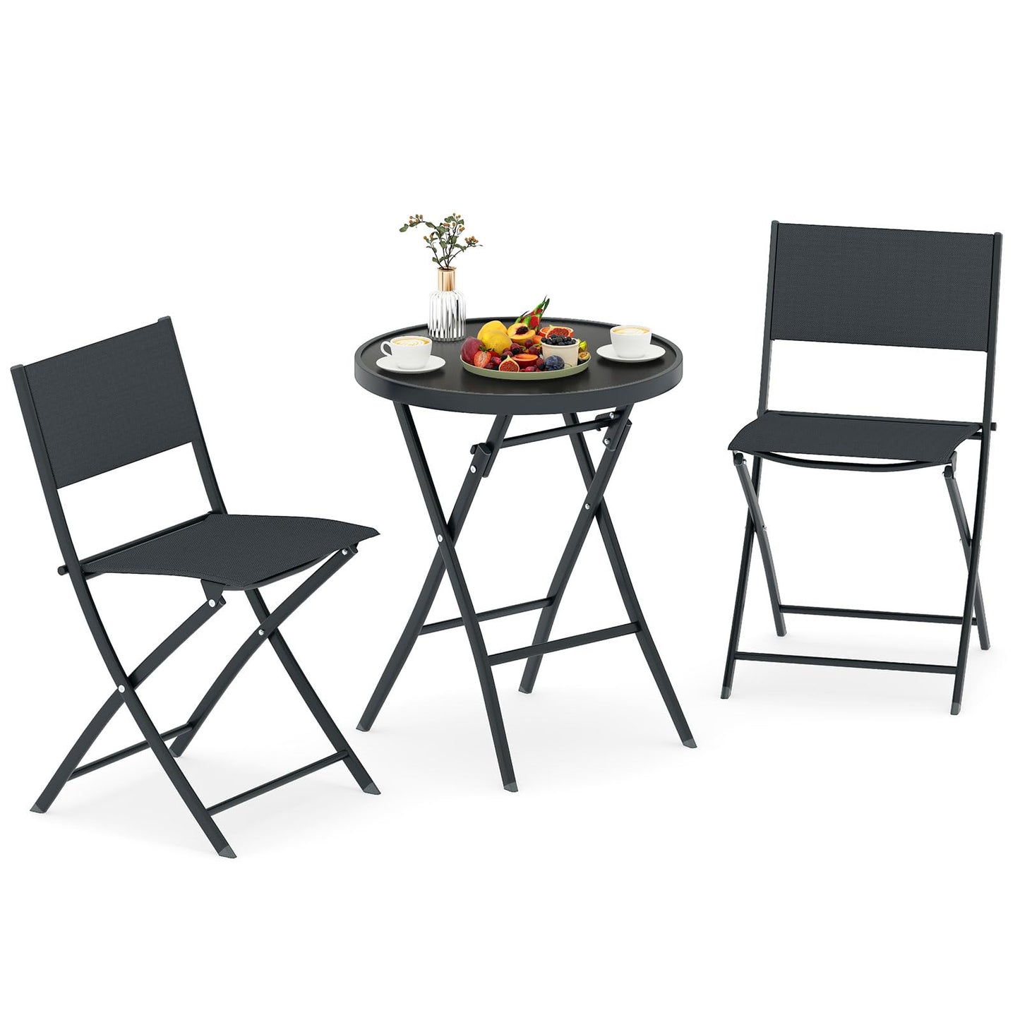 Ensemble bistrot pliant 3 pièces Tangkula avec siège en tissu respirant et plateau de table en verre trempé