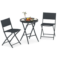 Ensemble bistrot pliant 3 pièces Tangkula avec siège en tissu respirant et plateau de table en verre trempé