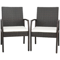 Tangkula Patio Wicker Dining Chair Set of 2, Outdoor PE Rattan Armchairs with Removable Cushion