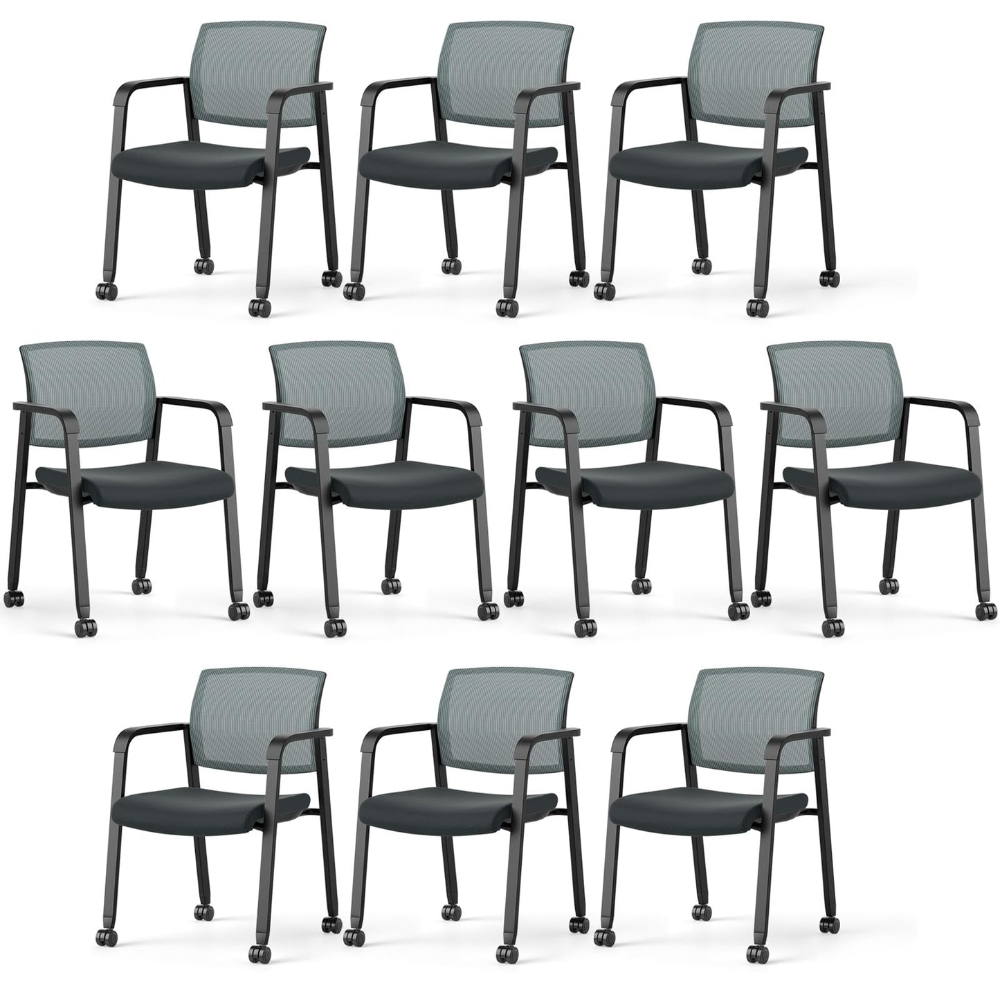 Tangkula Rolling Conference Room Chairs, Stackable Office Guest Mesh Chairs with Armrests and Wheels