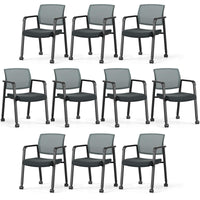 Tangkula Rolling Conference Room Chairs, Stackable Office Guest Mesh Chairs with Armrests and Wheels