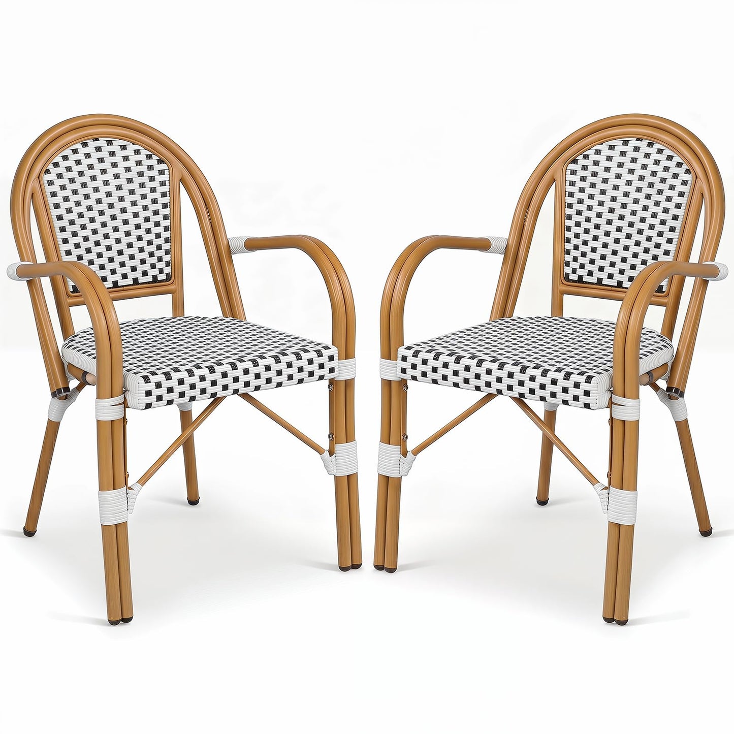 Tangkula Outdoor French Bistro Chairs Hand-Woven PE Wicker Patio Chairs(2/4)