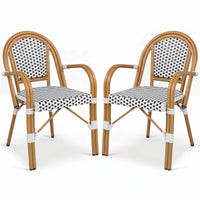 Tangkula Outdoor French Bistro Chairs Hand-Woven PE Wicker Patio Chairs(2/4)