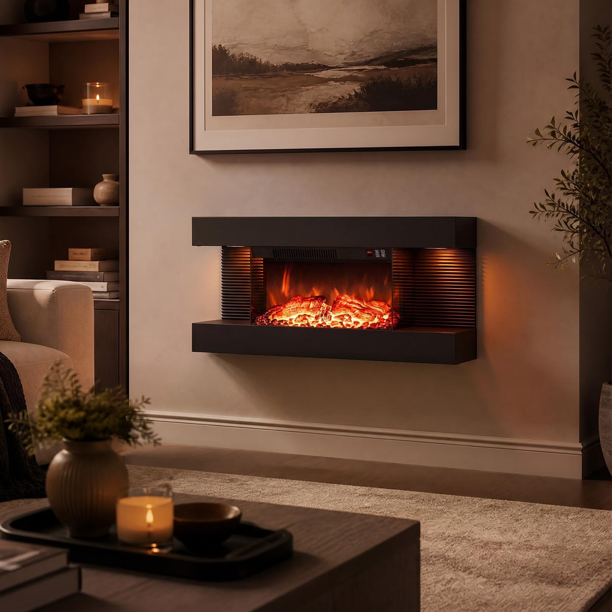 Tangkula 18"/26"/36"/46" 3-Sided WiFi Electric Fireplace with 32"/40"/50"/60" Floating Mantel
