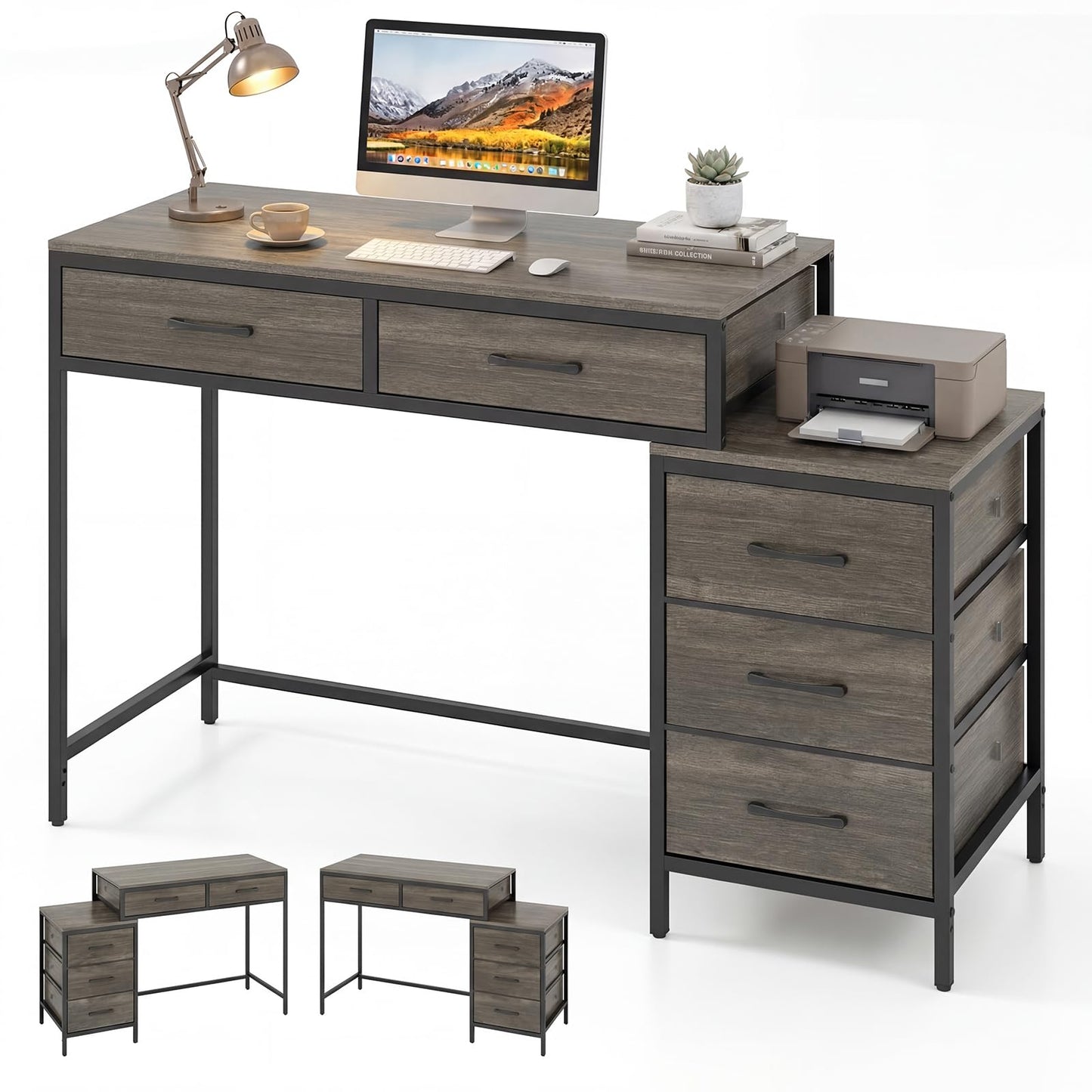 Tangkula Reversible Computer Desk with 5 Drawers (51-Inch)