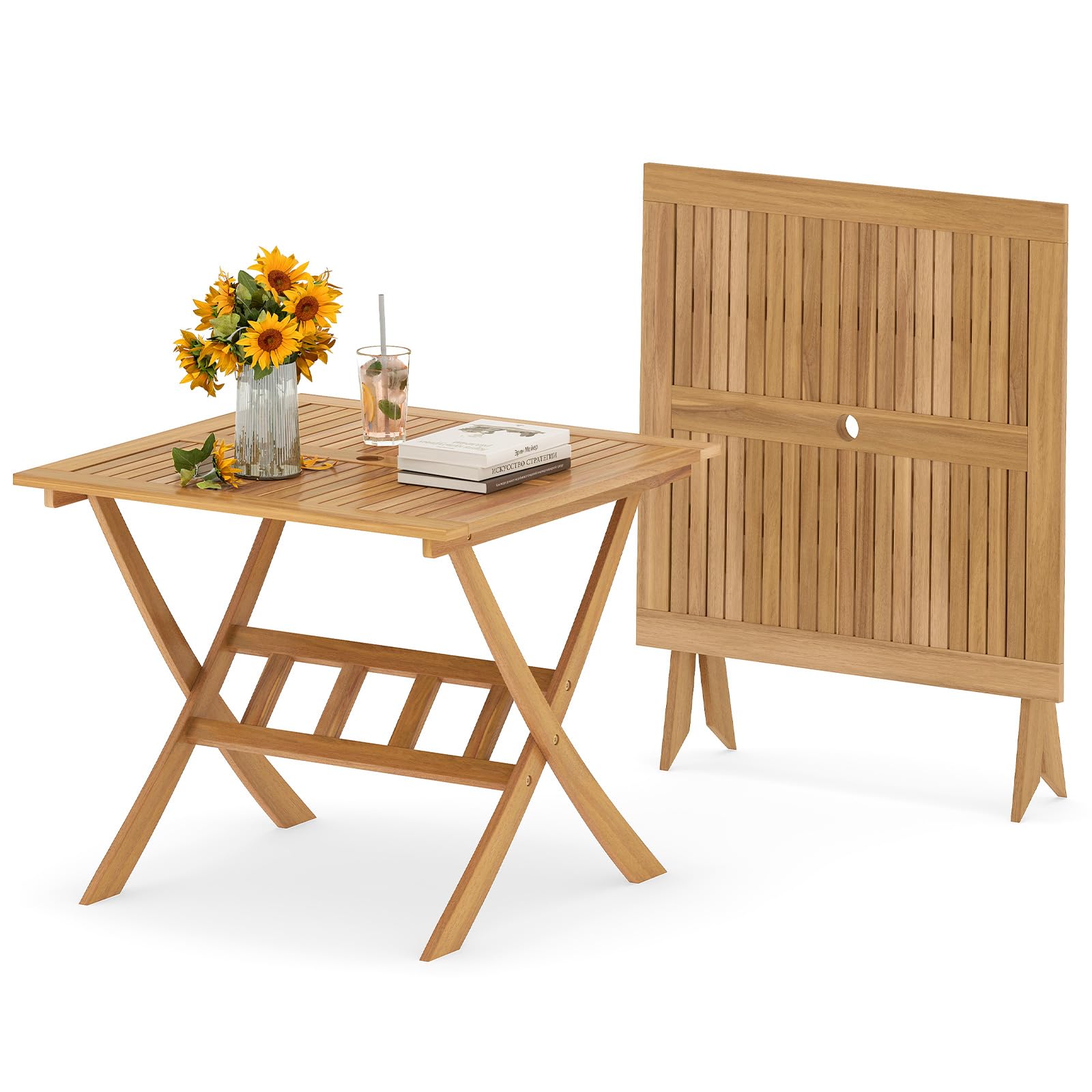 Tangkula 36" Patio Dining Table Folding Acacia Wood