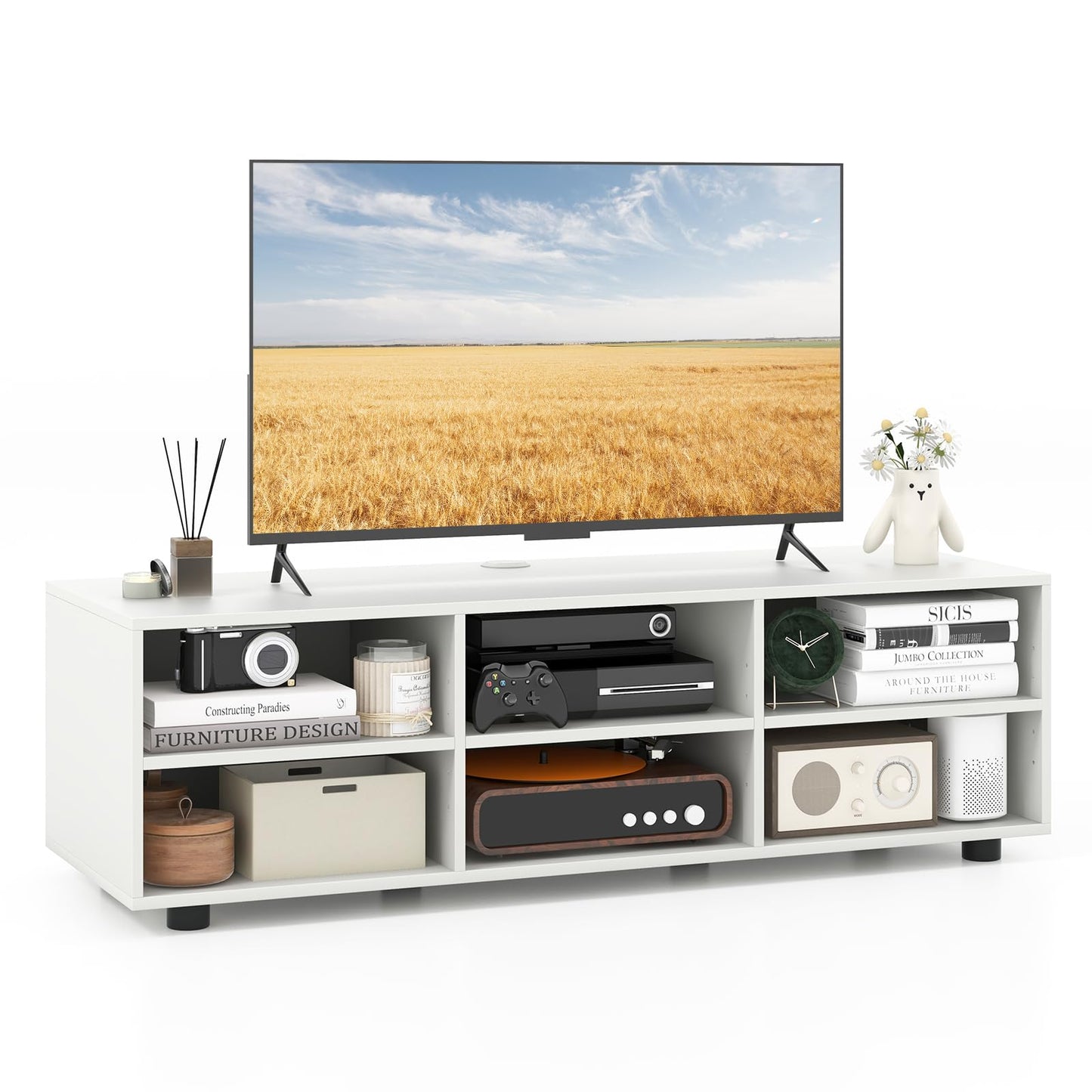 Tangkula White TV Stand for TVs up to 50” for Living Room