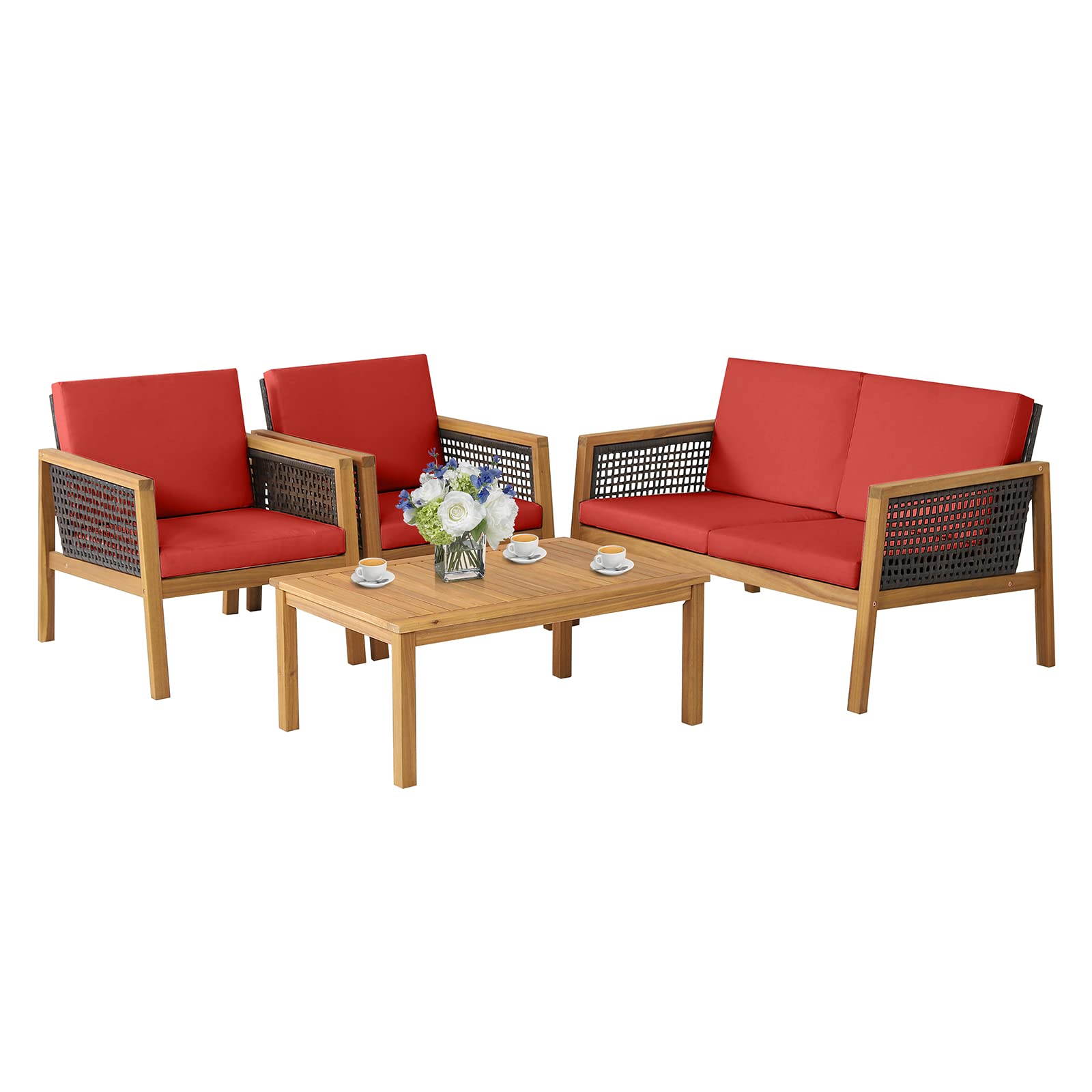 Tangkula Outdoor Acacia Wood Furniture Set - Tangkula