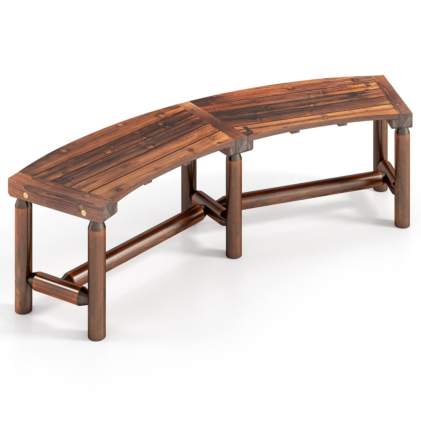 Tangkula Banc Courbé de Patio, Banc de Foyer en Bois Massif, Causeuse d'Extérieur sans Dossier