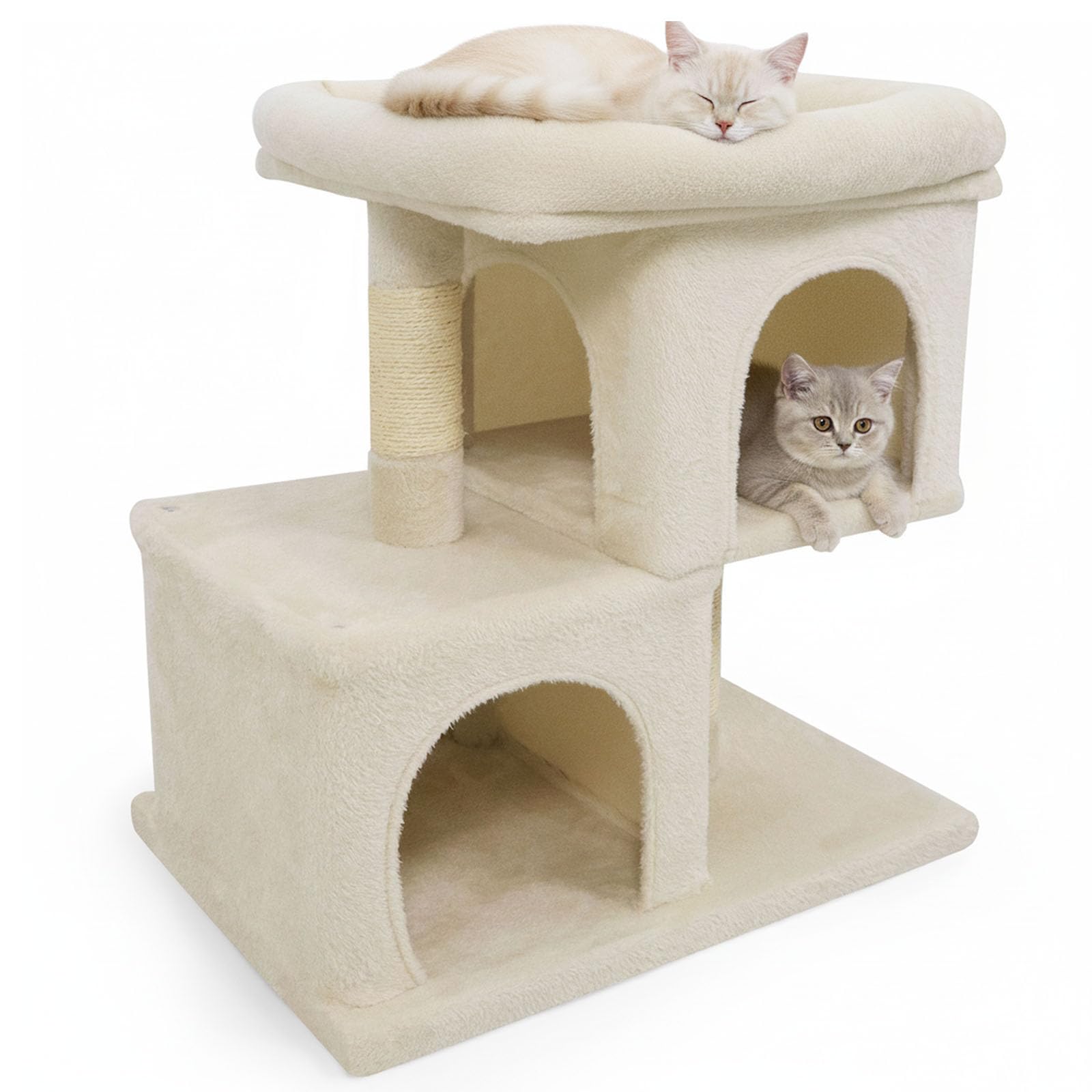 Tangkula 25.5 Inch Cat Tower with 2 Large Cat Condos & Padded Top Perch