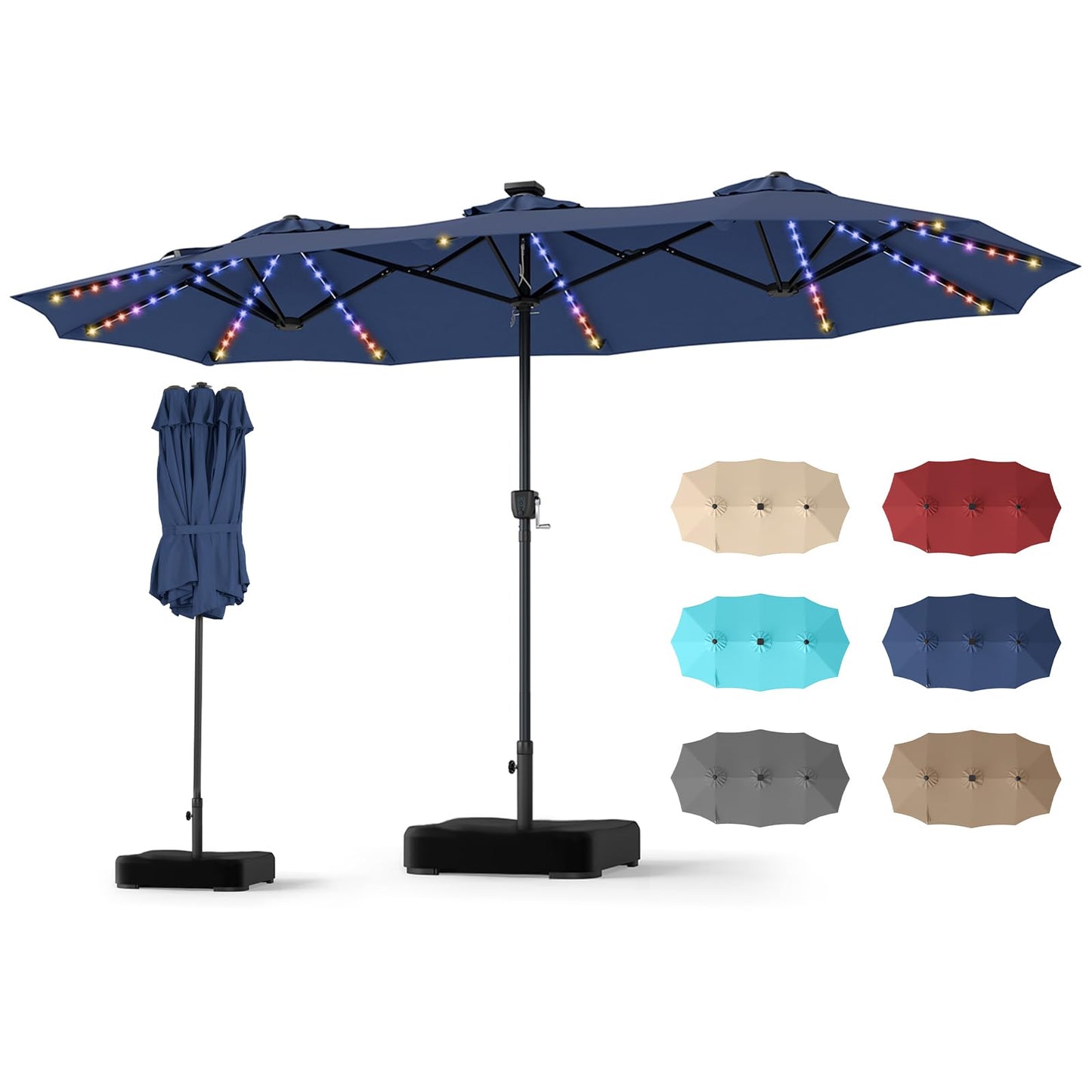 Tangkula 13 FT Solar Patio Umbrella with Base Included | Double-Sided