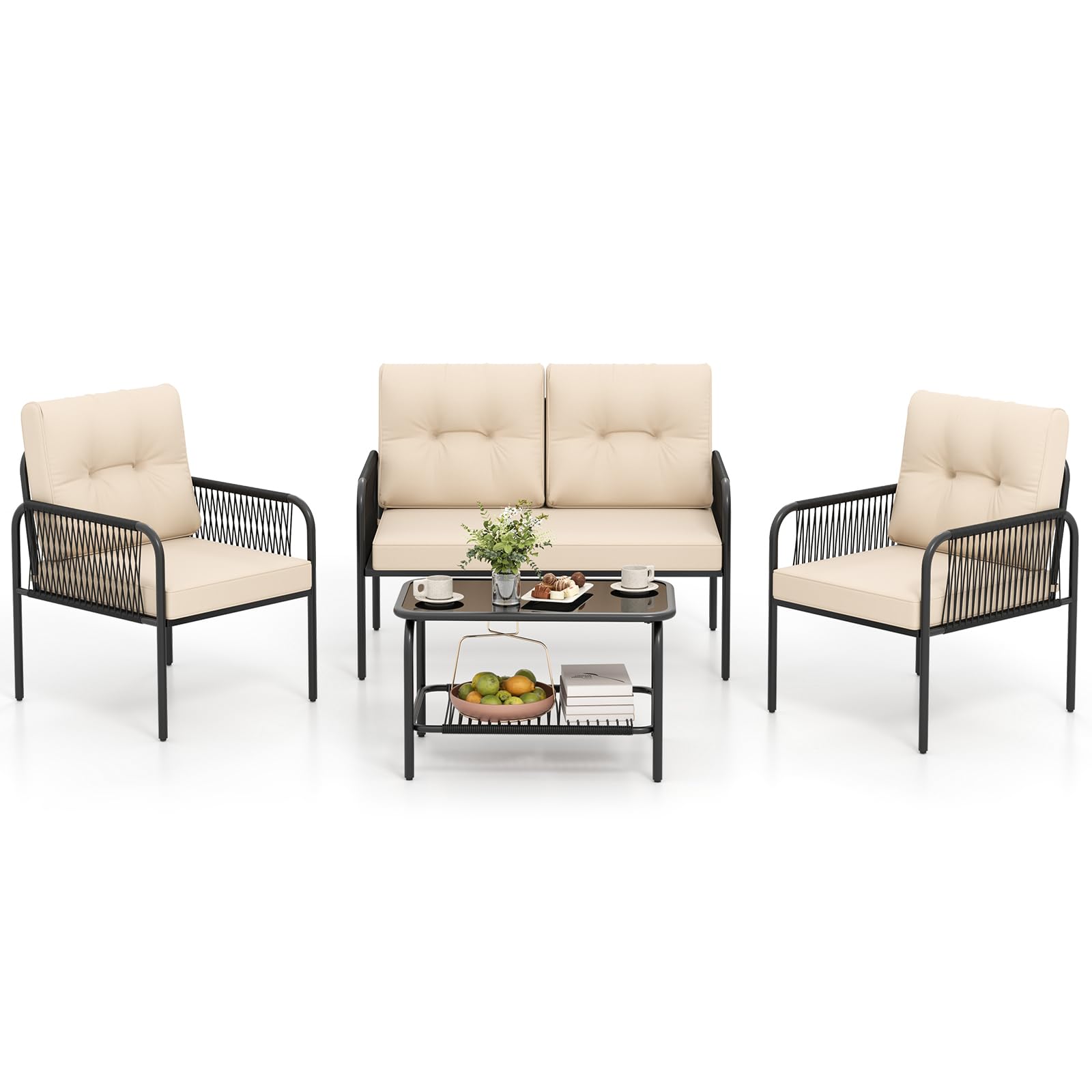Tangkula Patio Furniture Set PE Rattan Sofa Chairs（4/8）