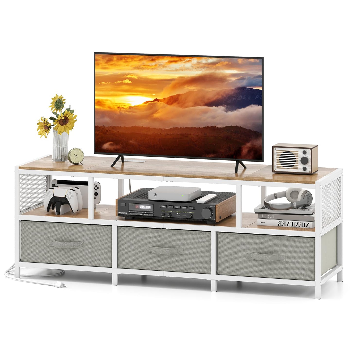 Tangkula Farmhouse TV Stand for TVs up to 65" 3-Tier Entertain Center