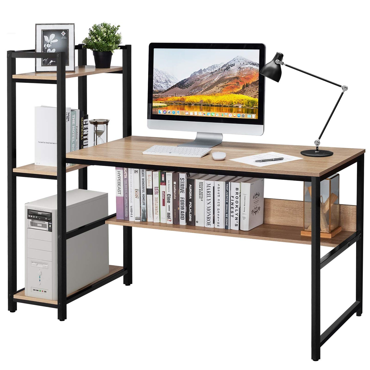 Computer Desk with 4 Shelves - Tangkula
