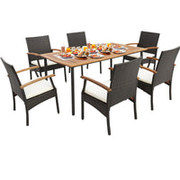 Tangkula 5-Piece Outdoor Dining Set with Acacia Wood Table & 4 Wicker Rattan Armrest Chairs