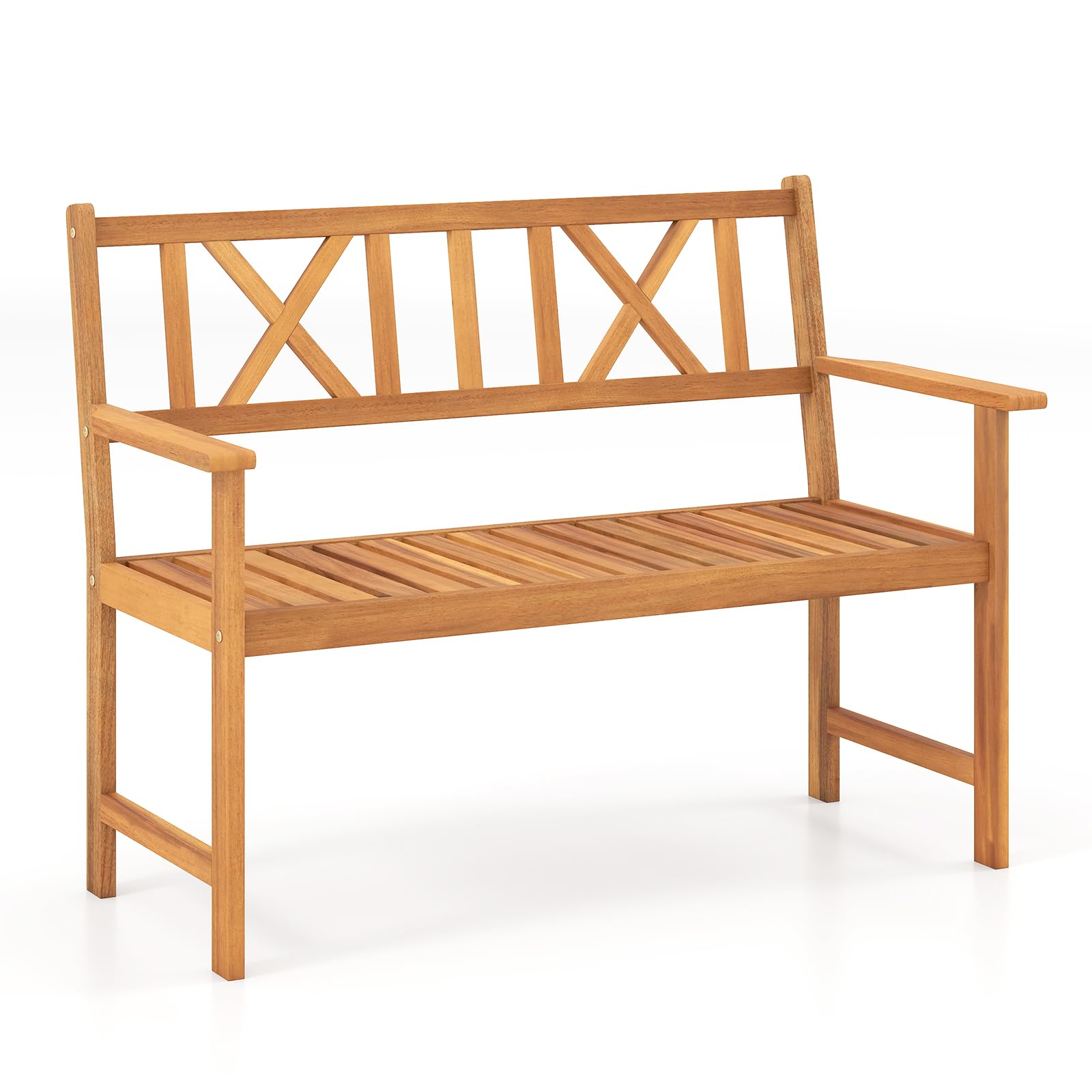 Tangkula 2-Person Acacia Wood Outdoor Garden Bench with Cushion(Without seat cushion)